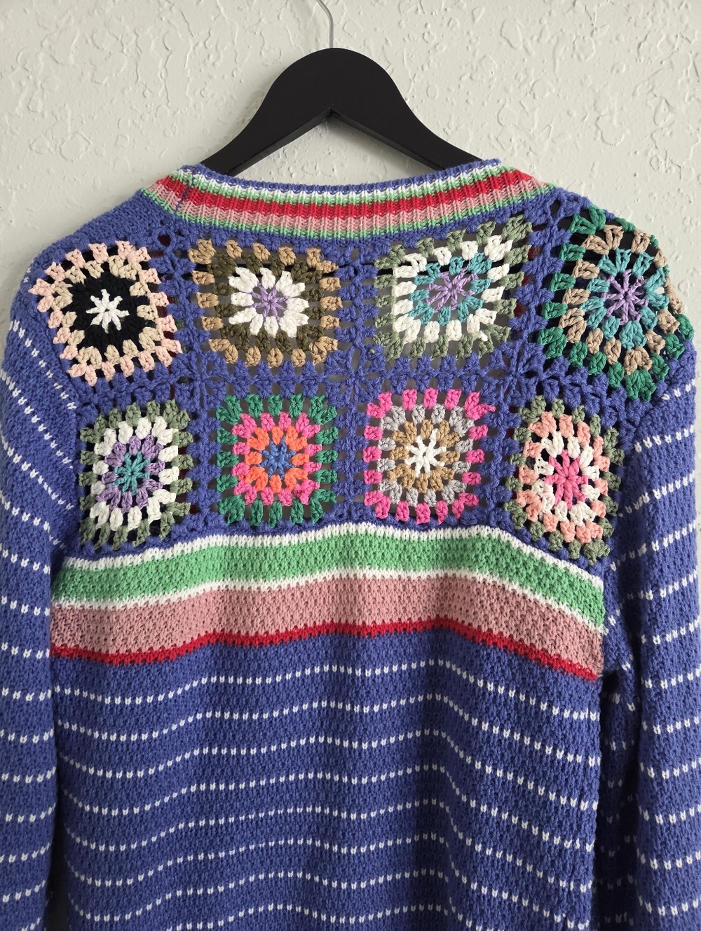 Women's Soft Crochet Granny Square Multicolor Boho Cardigan - Picture 6 of 7